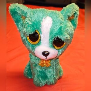 Beanie Boo Emerald The Dog Green w/Gold Clover Approx 6" E.U.C. Tush Tag